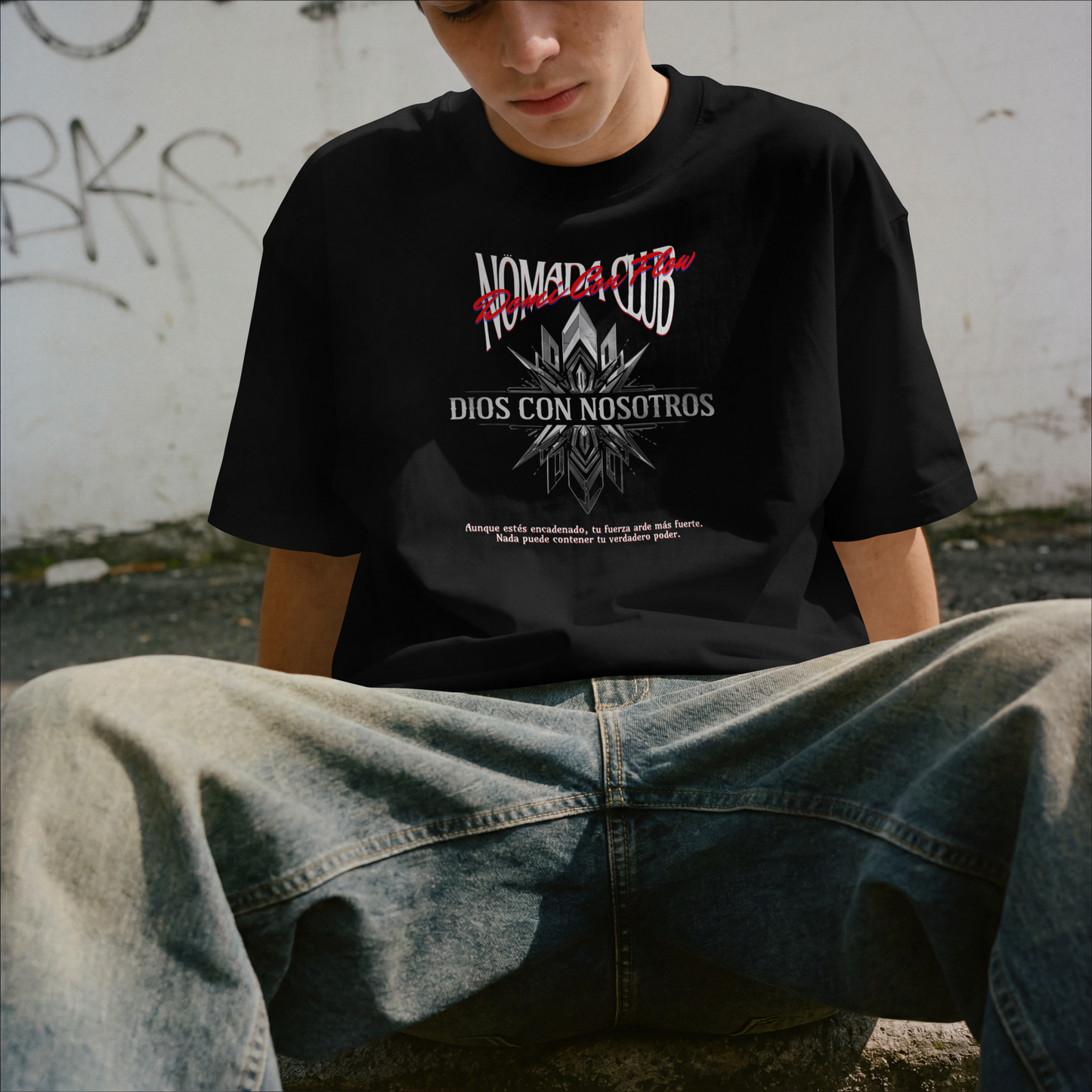 Tshirt Streetwear Dominicano “Dios Con Nosotros” – Flow Urbano Latino | Nomada Club